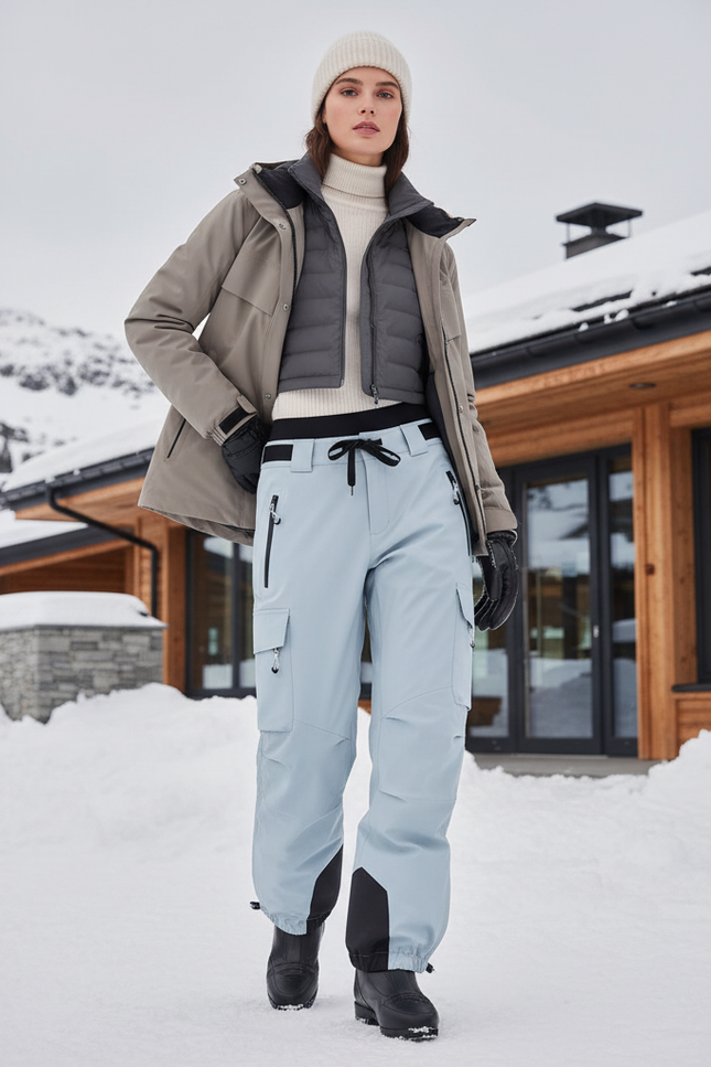 Pantalon De Ski Bleu Cargo Imperméable Unisexe Hiver - Polyester