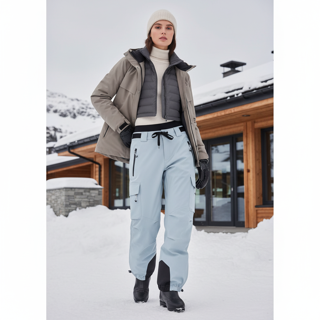 Pantalon De Ski Bleu Cargo Imperméable Unisexe Hiver - Polyester