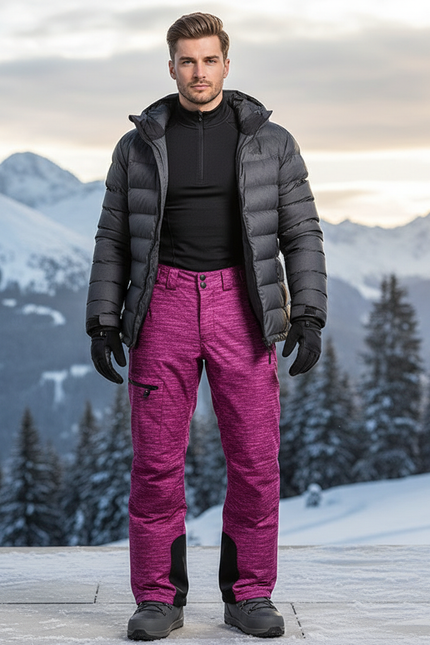 Pantalon De Ski Violet Chiné Imperméable Coupe Droite Homme - Polyester