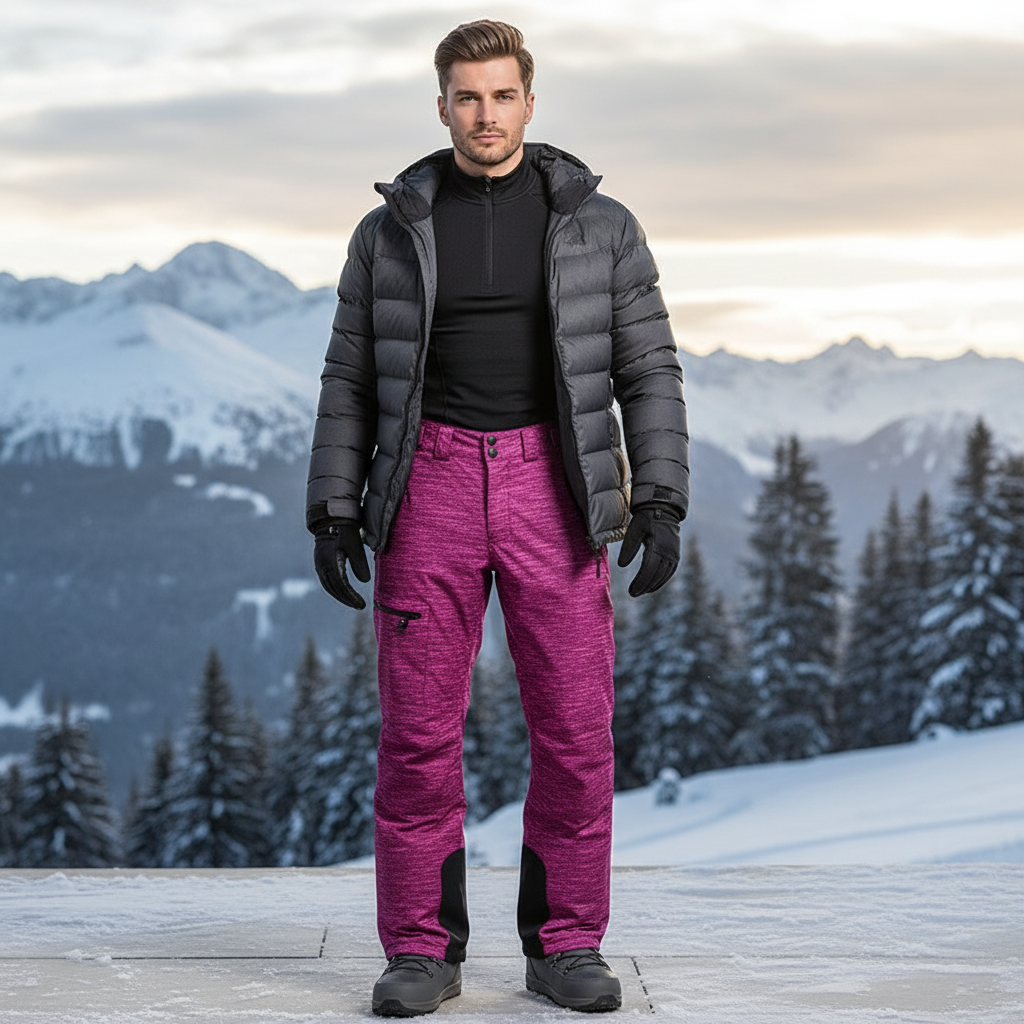 Pantalon De Ski Violet Chiné Imperméable Coupe Droite Homme - Polyester