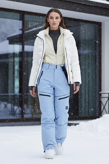 Pantalon De Ski Bleu Ciel Femme Imperméable Coupe Droite - Polyester