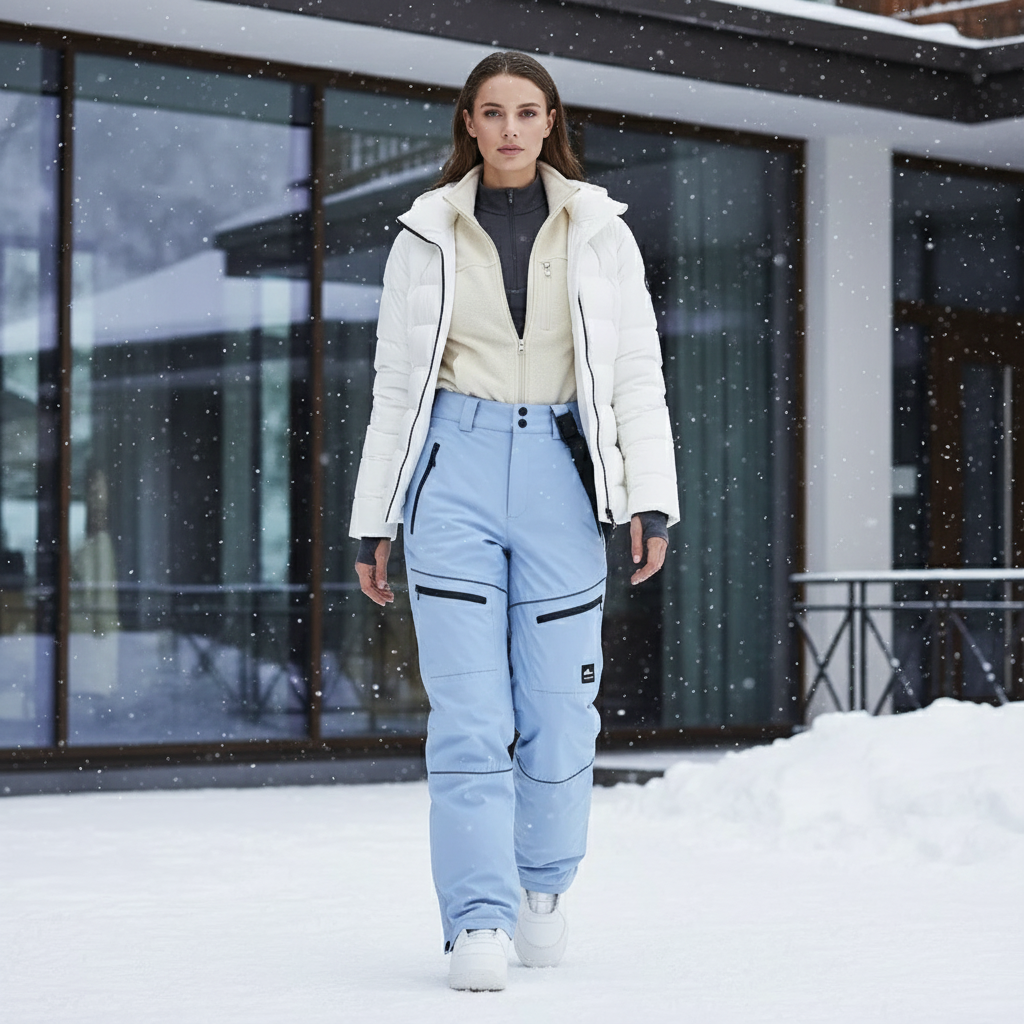 Pantalon De Ski Bleu Ciel Femme Imperméable Coupe Droite - Polyester