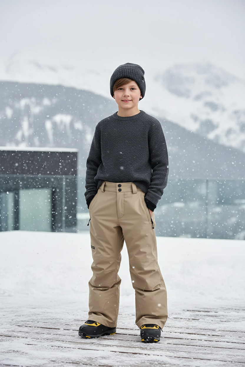 Pantalon De Ski Beige Imperméable Enfant Coupe Droite - Polyester