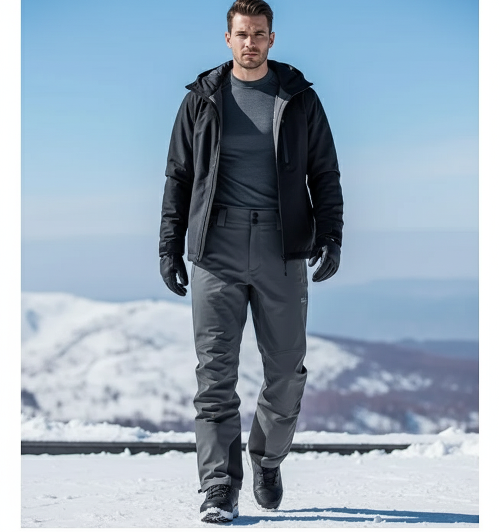 Pantalon De Ski Gris Imperméable Homme Coupe Droite - Polyester