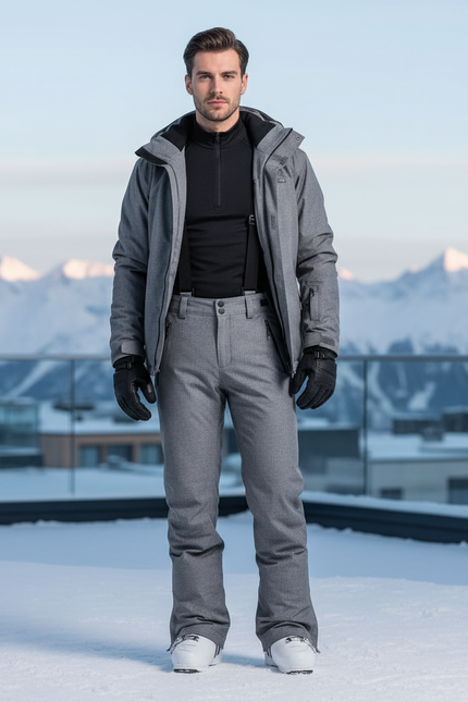 Pantalon De Ski Gris Chiné Imperméable Bretelles Homme - Tweed