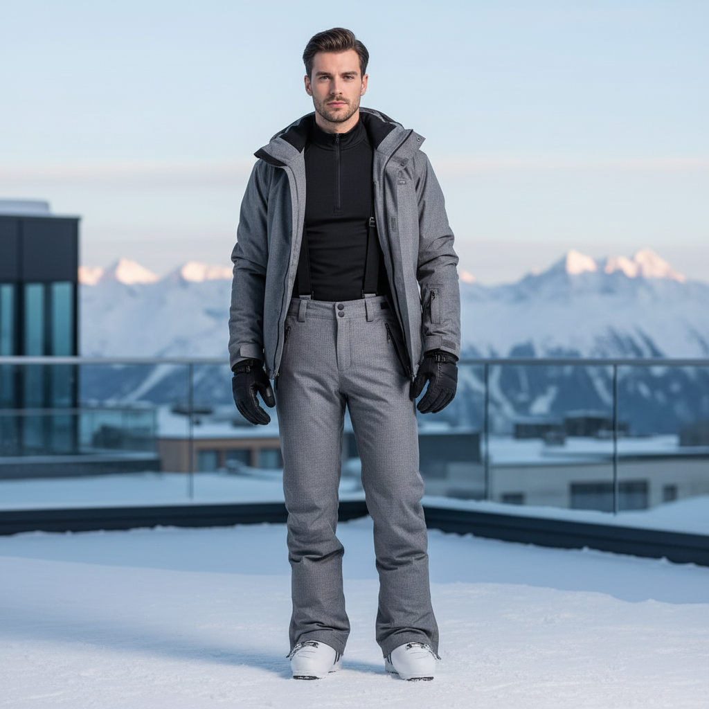Pantalon De Ski Gris Chiné Imperméable Bretelles Homme - Tweed