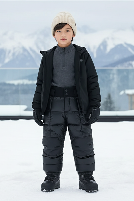 Pantalon De Ski Noir Matelassé Enfant Imperméable Hiver - Polyester