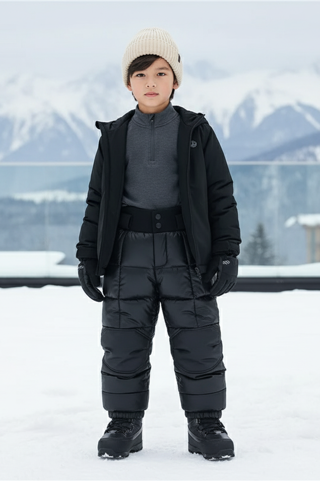 Pantalon De Ski Noir Matelassé Enfant Imperméable Hiver - Polyester