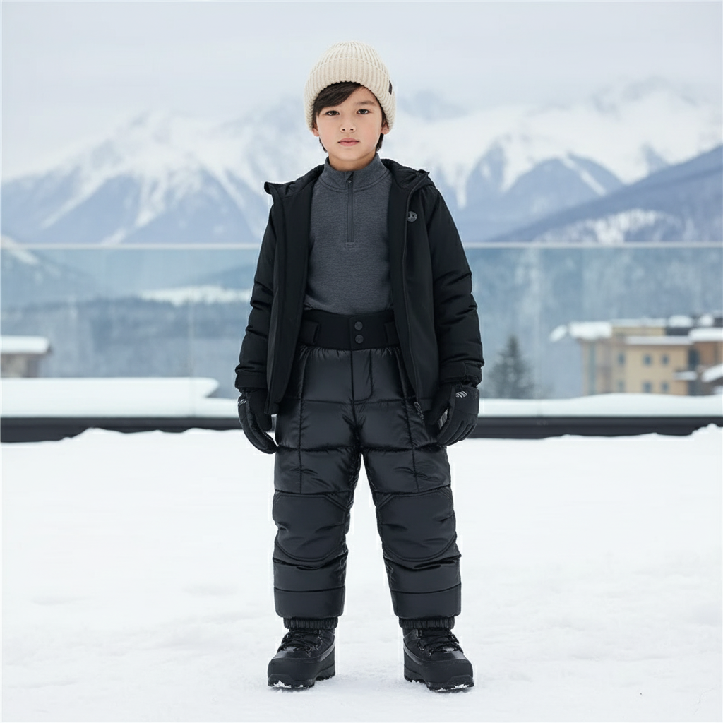 Pantalon De Ski Noir Matelassé Enfant Imperméable Hiver - Polyester
