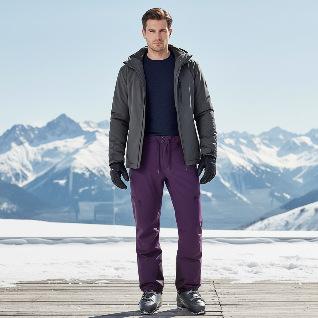 Pantalon De Ski Violet Imperméable Ample Unisexe Chaud - Polyester