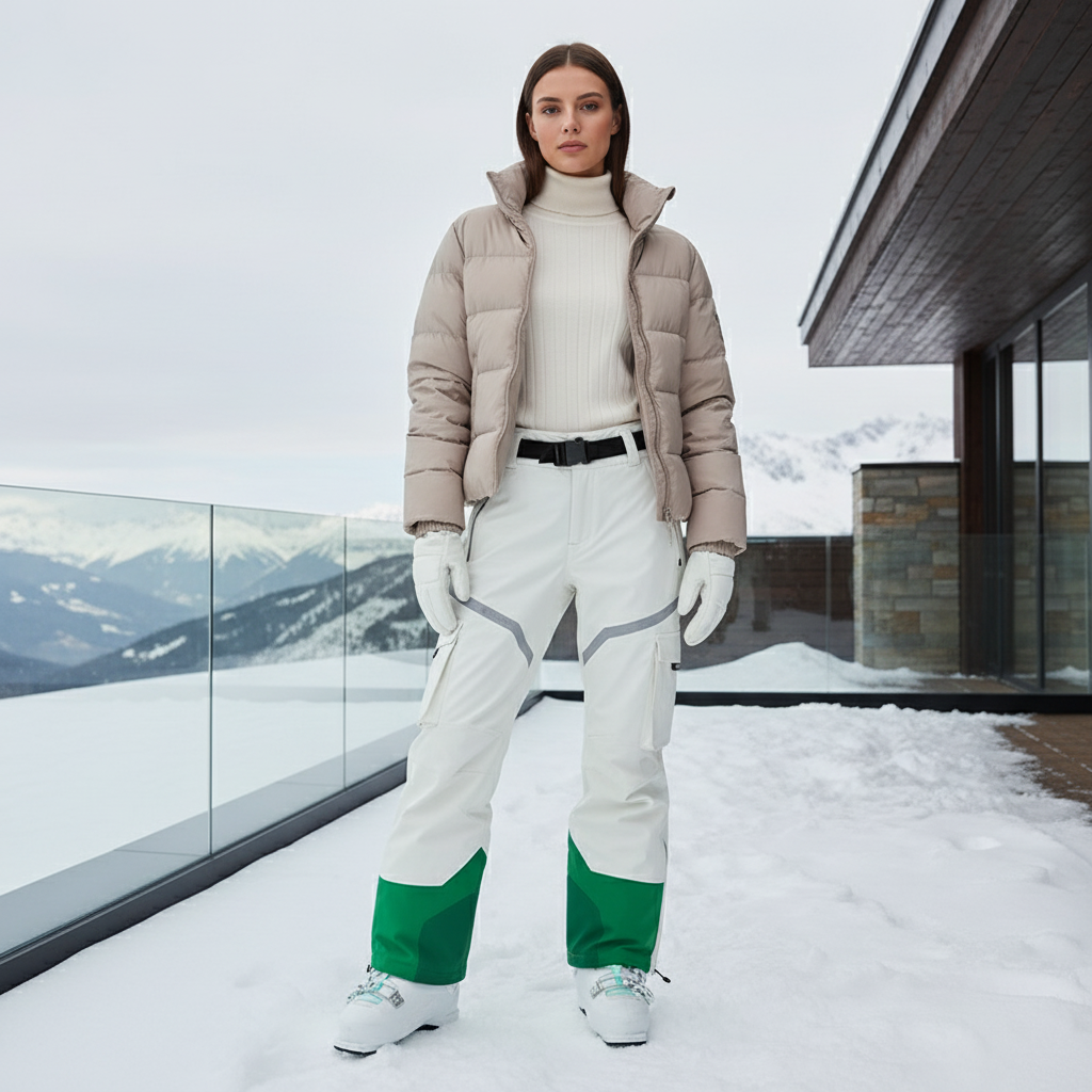 Pantalon De Ski Blanc Vert Cargo Imperméable Femme - Polyester