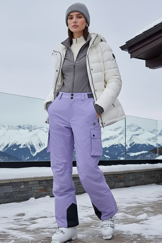 Pantalon De Ski Violet Cargo Imperméable Femme - Polyester