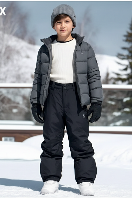 Pantalon De Ski Noir Imperméable Enfant Hiver Chaud - Polyester