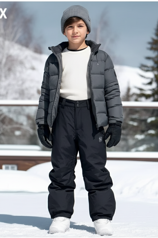 Pantalon De Ski Noir Imperméable Enfant Hiver Chaud - Polyester