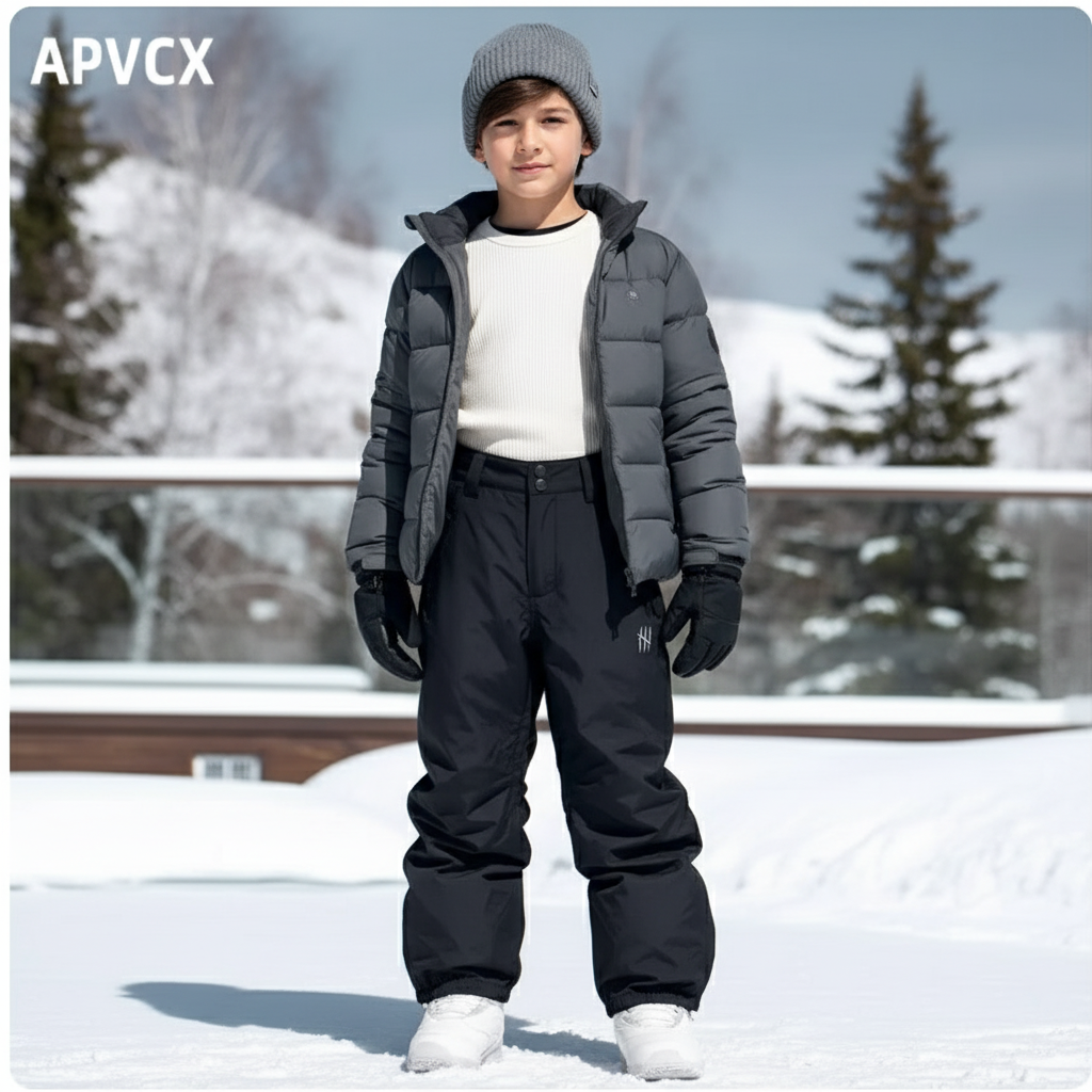 Pantalon De Ski Noir Imperméable Enfant Hiver Chaud - Polyester