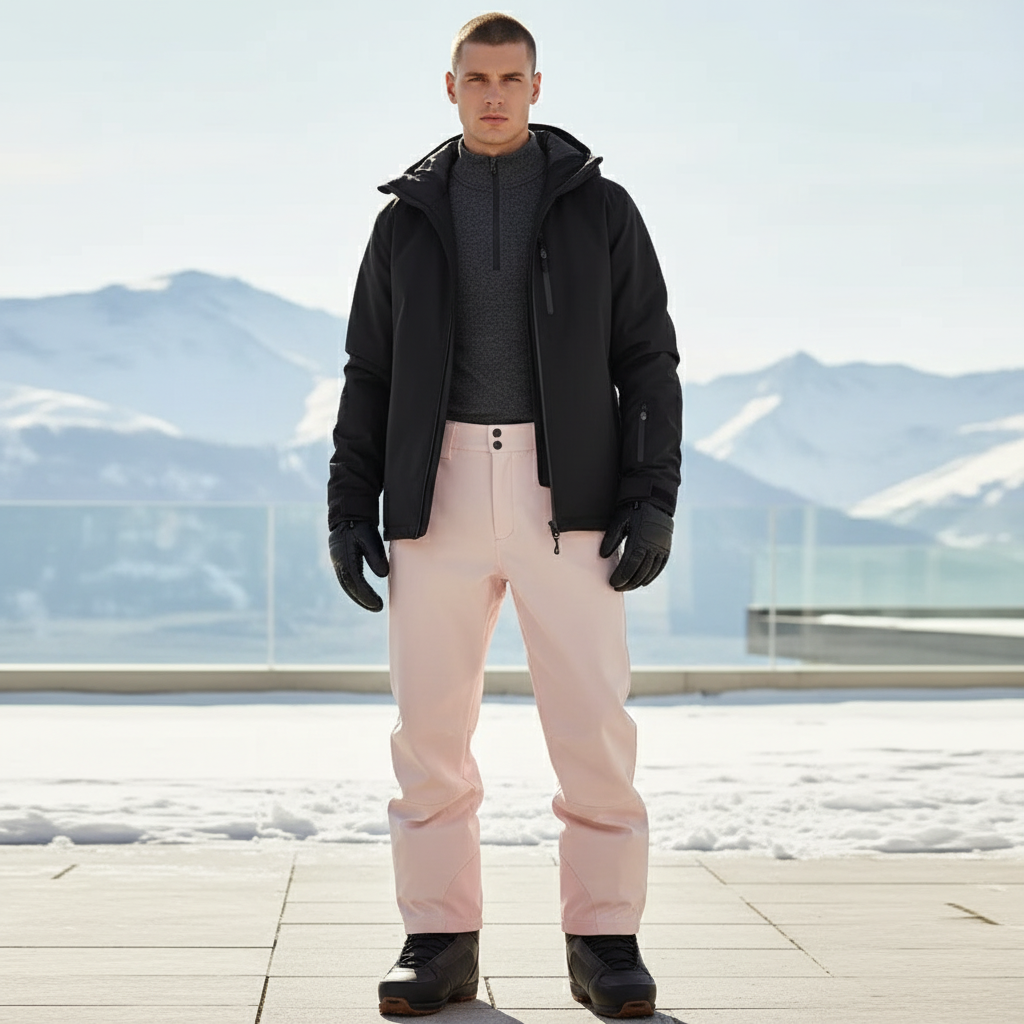 Pantalon De Ski Rose Pâle Imperméable Homme Ample Hiver - Polyester