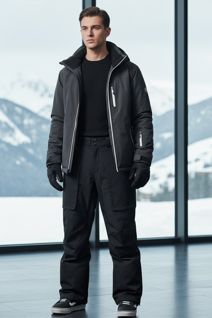 Pantalon De Ski Noir Imperméable Coupe Droite Hiver - Polyester