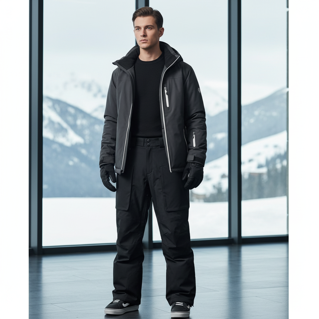 Pantalon De Ski Noir Imperméable Coupe Droite Hiver - Polyester