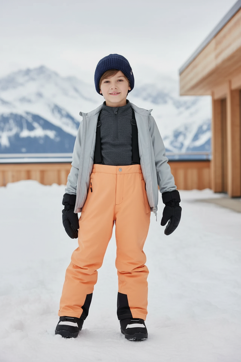 Pantalon De Ski Enfant Orange Imperméable Respirant Hiver - Polyester
