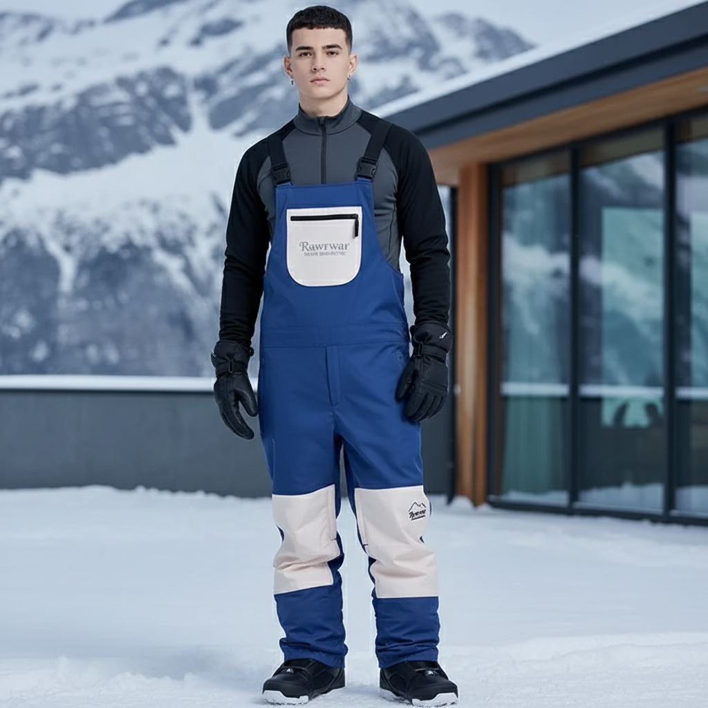Pantalon De Ski Salopette Bicolore Bleu Imperméable Unisexe - Polyester