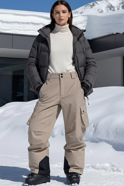 Pantalon De Ski Beige Cargo Ample Impermémeable Femme - Polyester