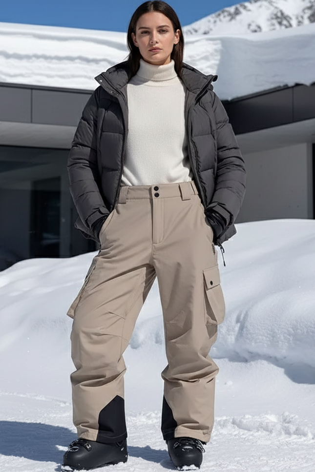 Pantalon De Ski Beige Cargo Ample Impermémeable Femme - Polyester