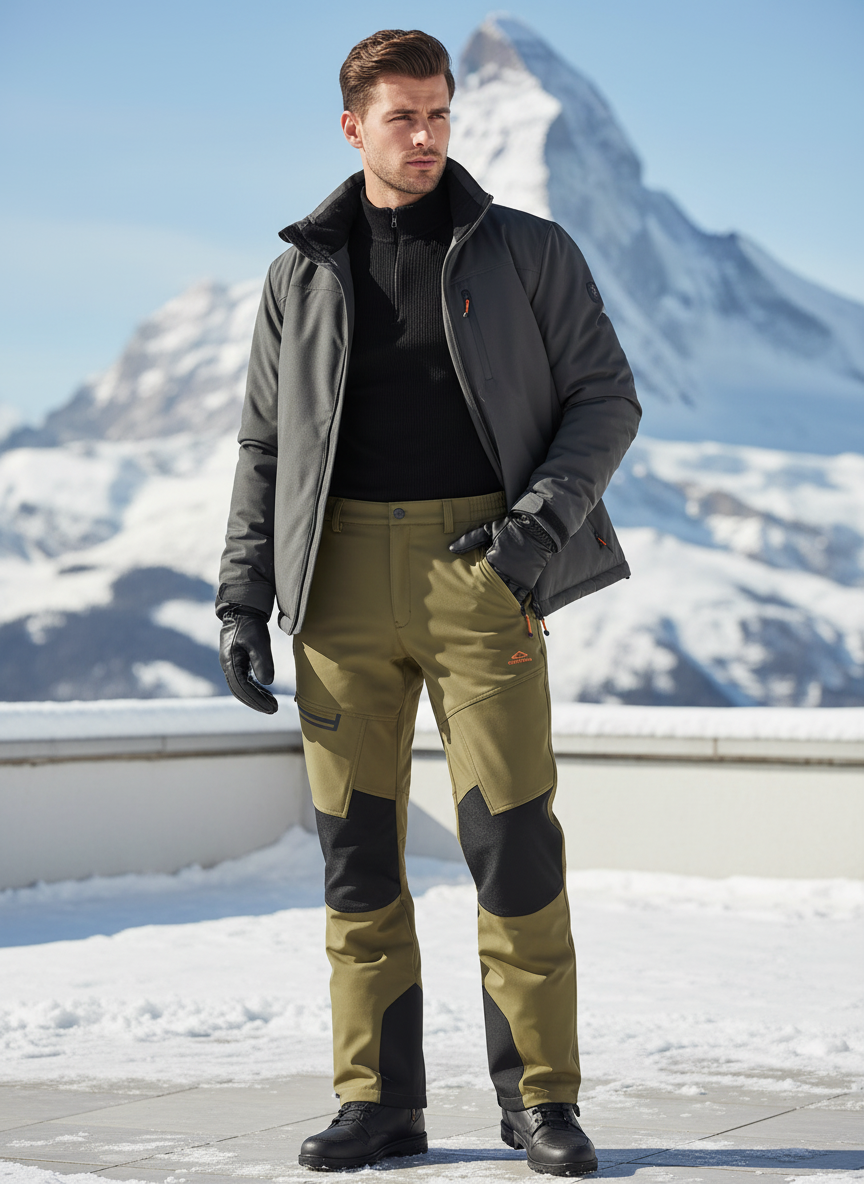 Pantalon De Ski Homme Kaki Imperméable Thermique Coupe Droite - Polyester