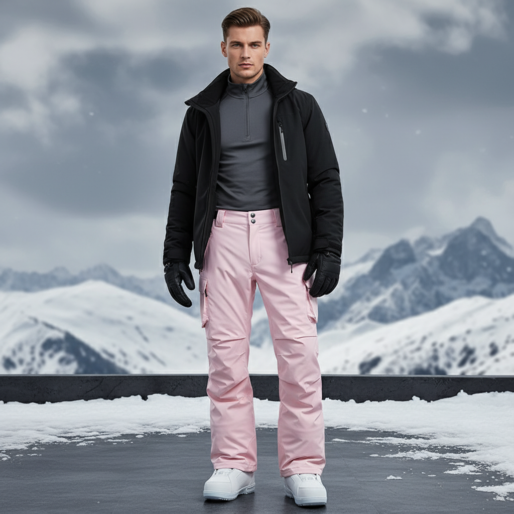 Pantalon De Ski Rose Imperméable Ample Unisexe Cargo - Polyester
