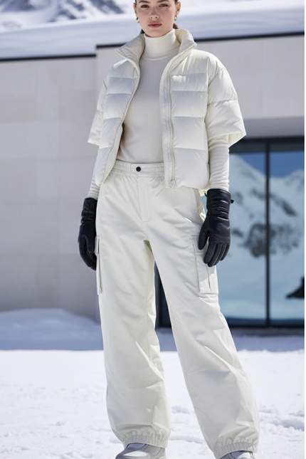 Pantalon De Ski Écru Ample Imperméable Cargo Femme - Blanc Polyester