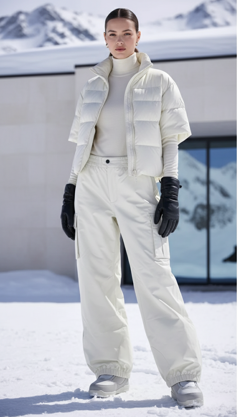 Pantalon De Ski Écru Ample Imperméable Cargo Femme - Blanc Polyester