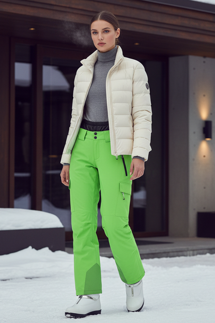 Pantalon De Ski Vert Fluorescent Imperméable Cargo Unisexe Neige - Polyester