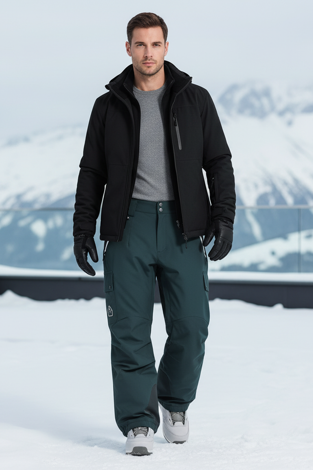 Pantalon De Ski Homme Ample Vert Foncé Cargo - Polyester
