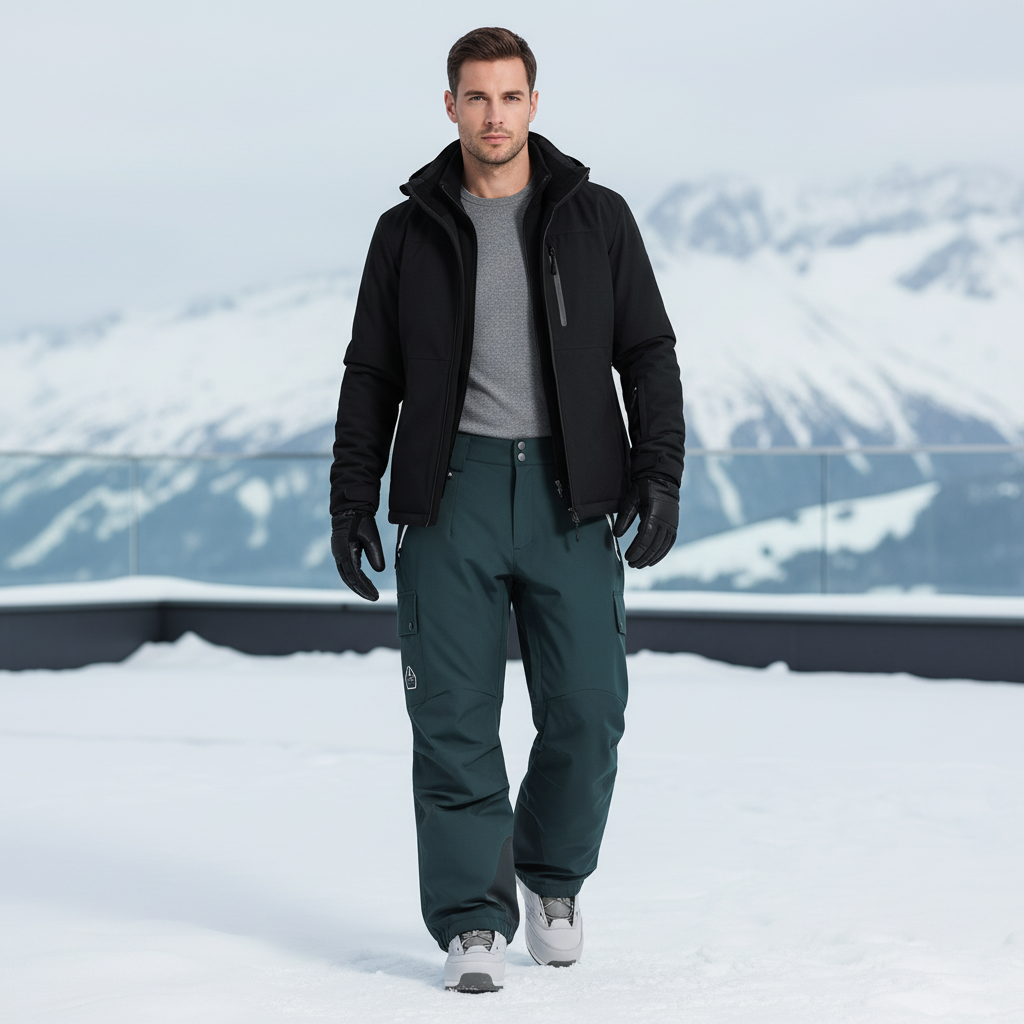 Pantalon De Ski Homme Ample Vert Foncé Cargo - Polyester