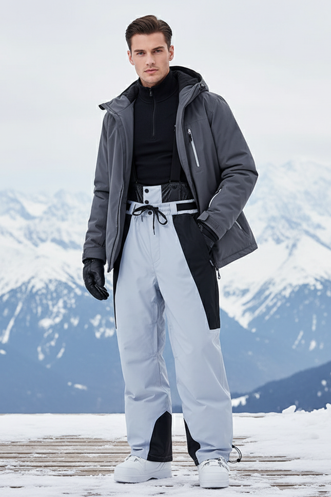 Pantalon De Ski Gris Bicolore Ample Imperméable Homme - Polyester