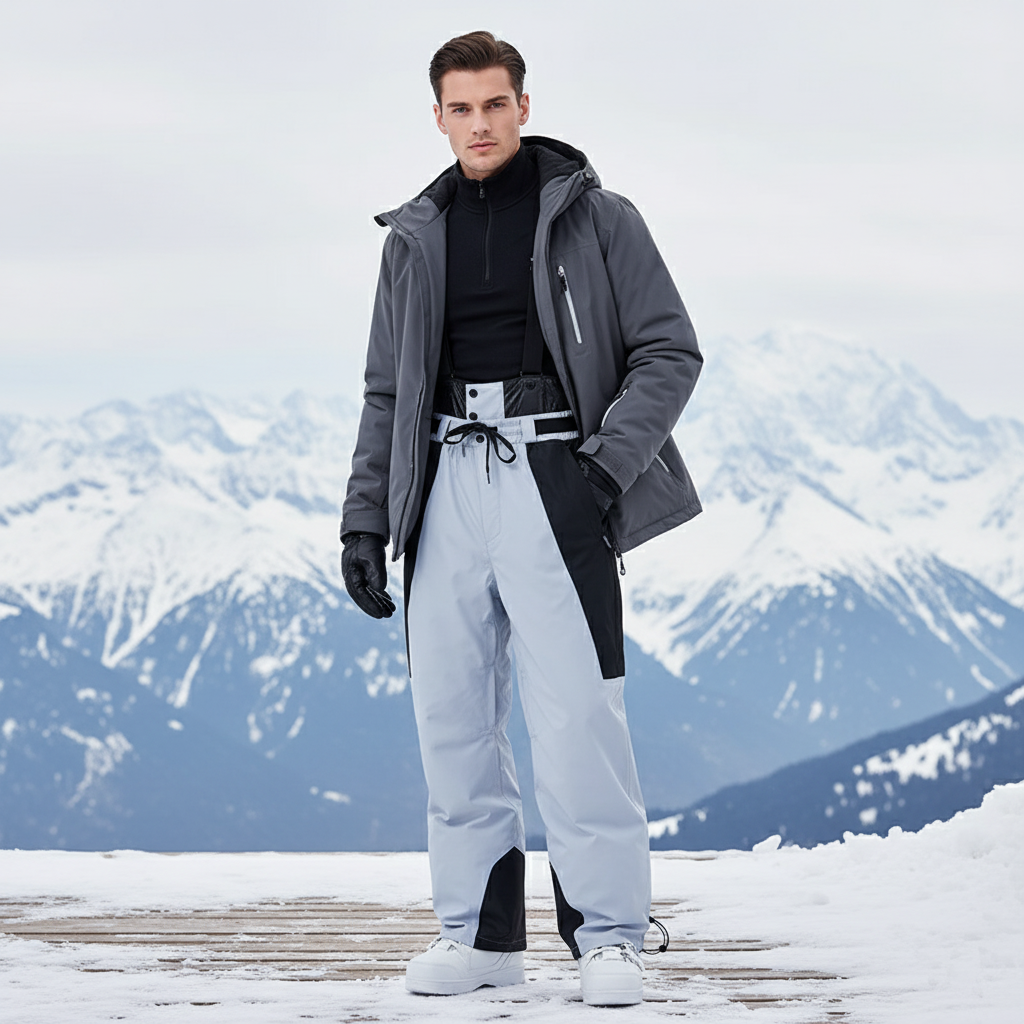 Pantalon De Ski Gris Bicolore Ample Imperméable Homme - Polyester