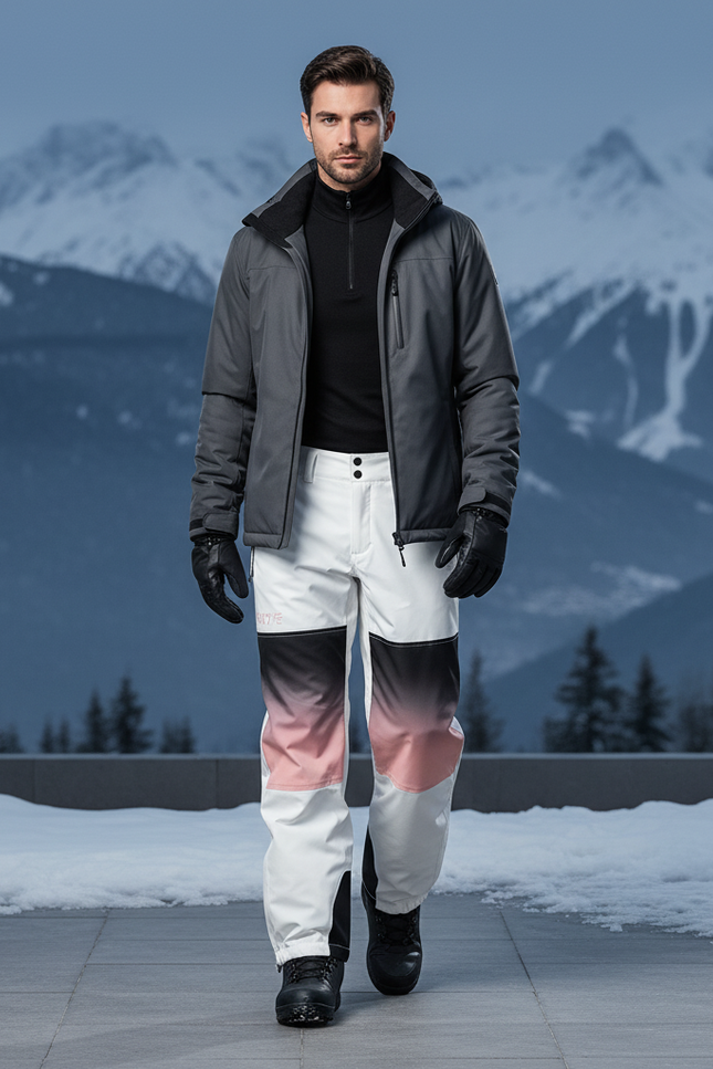 Pantalon De Ski Blanc Dégradé Homme Imperméable Chaud - Multicolore Polyester