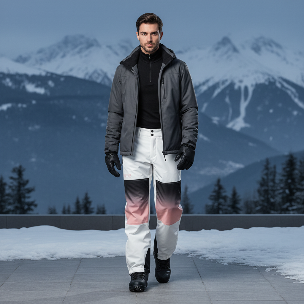 Pantalon De Ski Blanc Dégradé Homme Imperméable Chaud - Multicolore Polyester