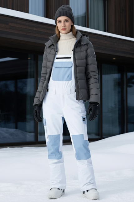 Pantalon De Ski Salopette Blanche Bicolore Imperméable Unisexe - Polyester