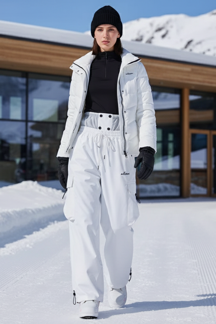 Pantalon De Ski Blanc Cargo Ample Imperméable Unisexe - Polyester