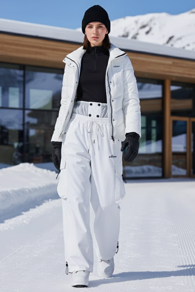 Pantalon De Ski Blanc Cargo Ample Imperméable Unisexe - Polyester