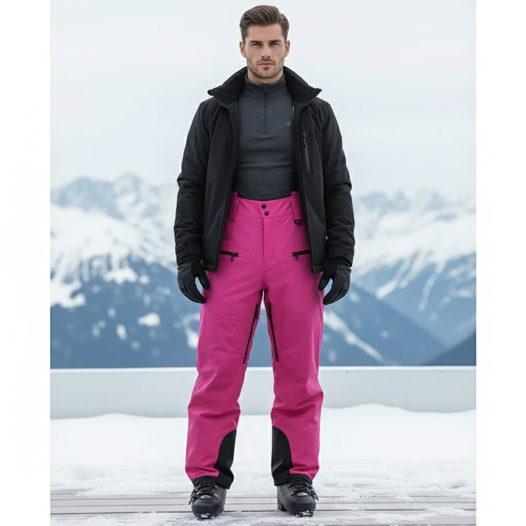 Pantalon De Ski Fuchsia Imperméable Bretelles Homme - Rose Polyester