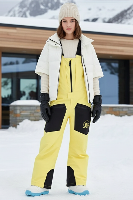 Pantalon De Ski Jaune Bicolore Imperméable Salopette Enfant - Polyester