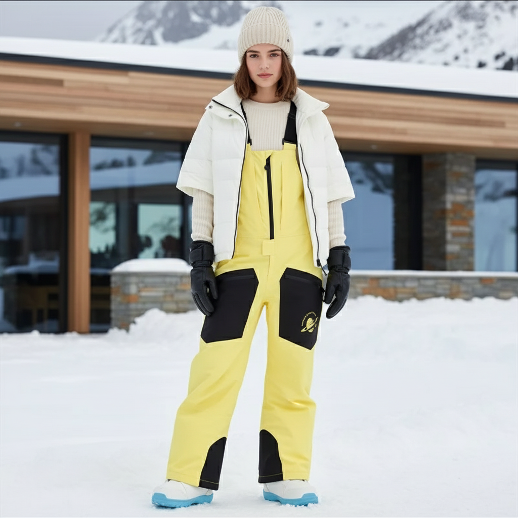 Pantalon De Ski Jaune Bicolore Imperméable Salopette Enfant - Polyester