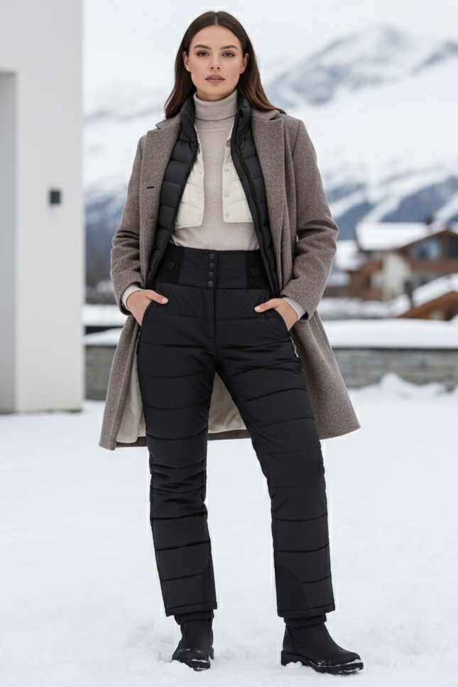 Pantalon De Ski Matelassé Noir Taille Haute Femme - Polyester