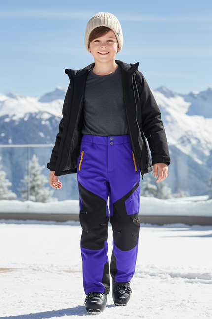 Pantalon De Ski Violet Noir Imperméable Coupe Droite Enfant - Polyester
