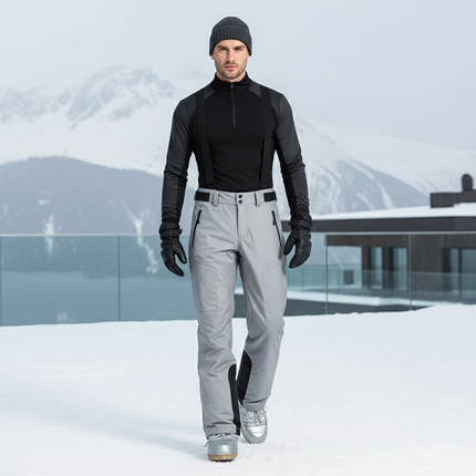 Pantalon De Ski Gris Slim Bretelles Imperméable Homme - Polyester