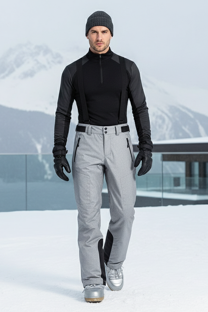 Pantalon De Ski Gris Slim Bretelles Imperméable Homme - Polyester