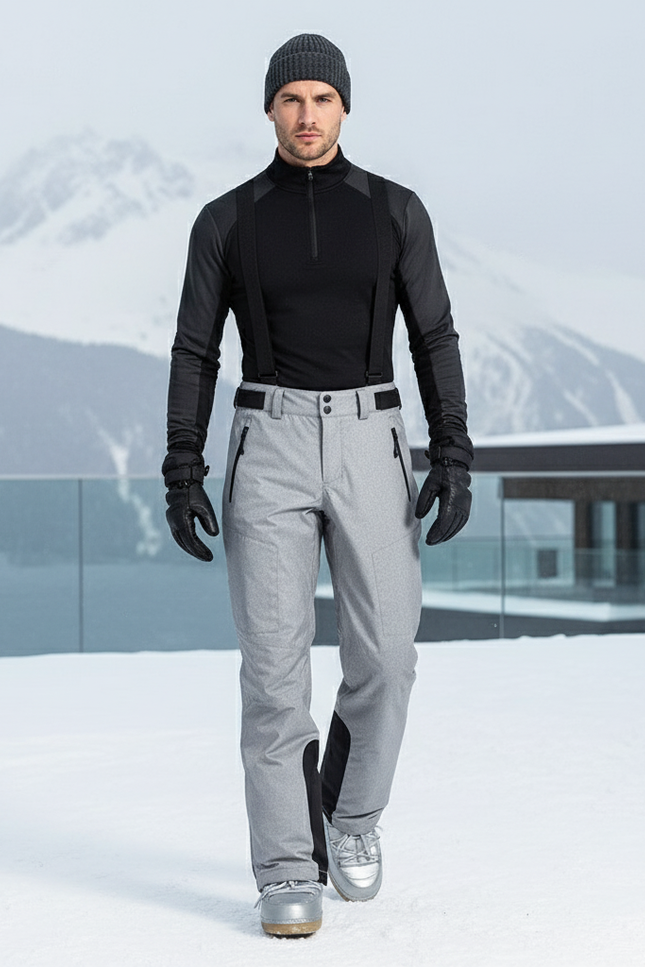 Pantalon De Ski Gris Slim Bretelles Imperméable Homme - Polyester