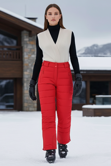 Pantalon De Ski Rouge Matelassé Imperméable Femme Hiver - Polyester