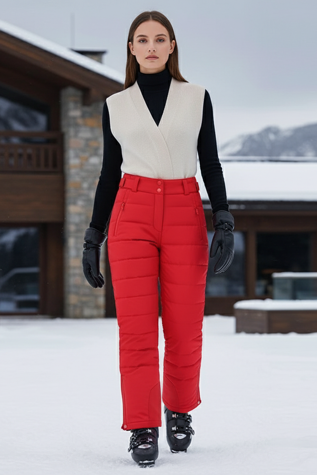 Pantalon De Ski Rouge Matelassé Imperméable Femme Hiver - Polyester